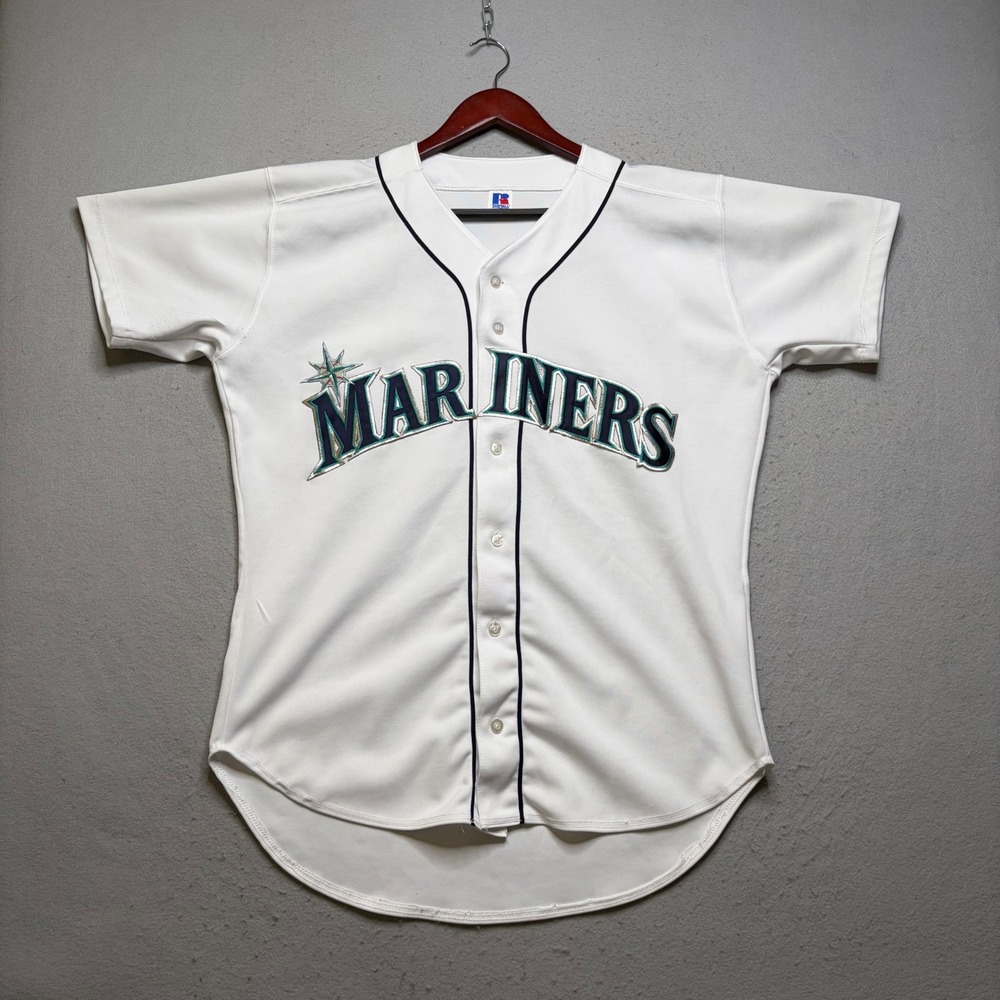 Russell Athletic Baseball Jersey Mens XL White Seattle Mariners Vintage 90s USA